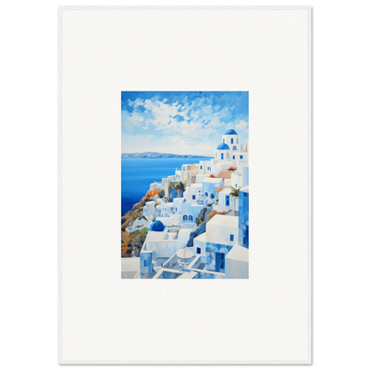 Framed watercolor painting of Santorini in premium framed wall decor from Serendipity Through Sparrows