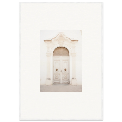 Ornate white double door with arched frame for Faded Elegance Whispers framed wall art