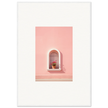 Arched window with decorative bars and plant on pink wall in Sunset Silhouette Romance art