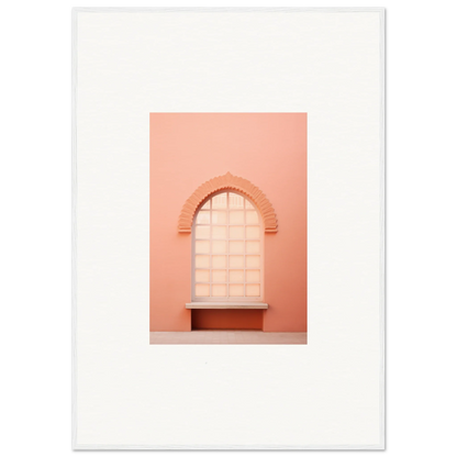 Arched window with bench in soft coral tones from Windows Morning Whisper framed wall art