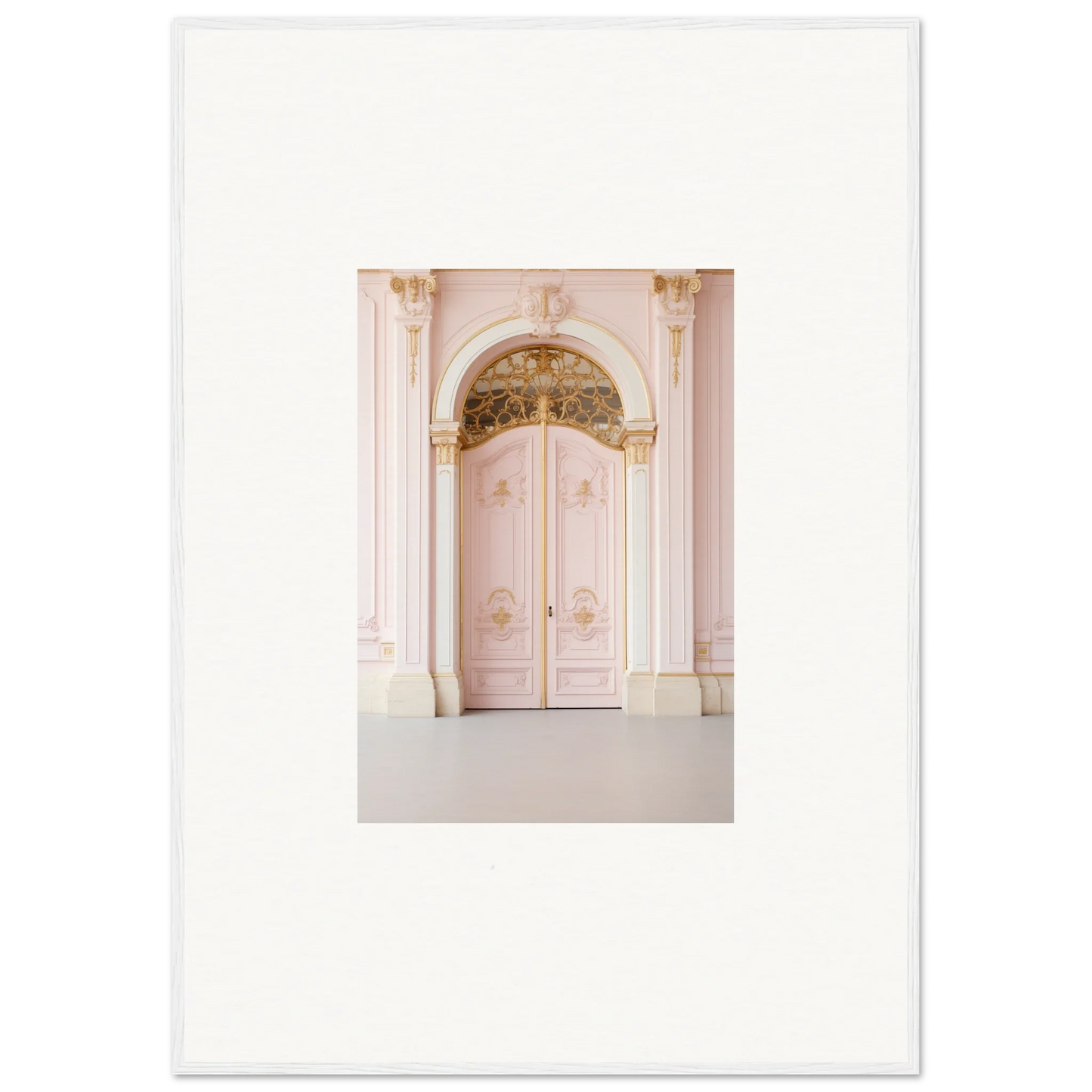 Ornate pink double door art with gilded details, perfect for premium framed wall décor