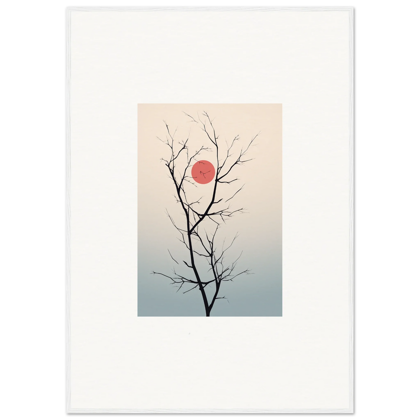 Bare tree branches silhouetted against a red sun for a serene eclipse wall art