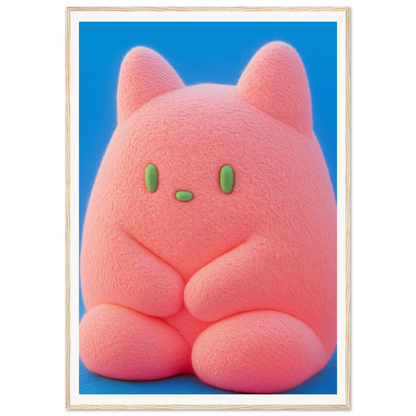 Plush Pink Cosmos wall art featuring a whimsical, round character with green eyes, perfect for cool room and home decor.