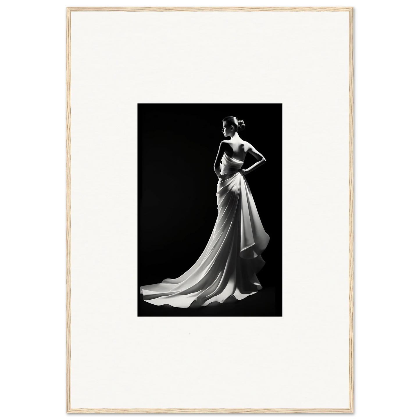 Elegant flowing evening gown showcasing ephemeral grayscale elegance in stunning art™