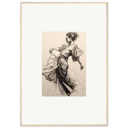 Elegant sketch of a woman in flowing dress for Ephemeral Ink Serenade framed wall art