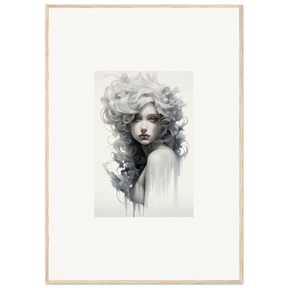 Black and white watercolor portrait of flowing hair, Visions Veil Morphling framed art