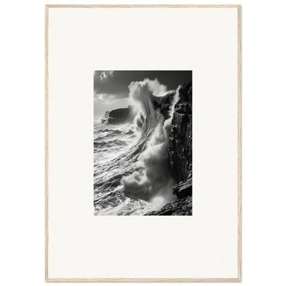 Powerful ocean wave crashing on rocky cliffs in Tidal Curved Reality framed wall art