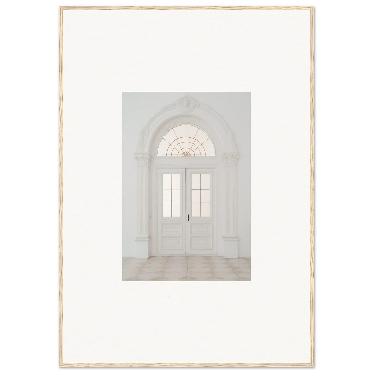 Elegant white double doors with a fanlight, featured in Portal Poise Unveiled art