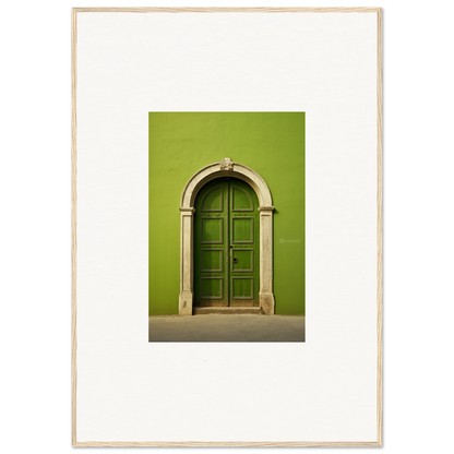 Arched green wooden door with stone trim from the Vert Barcode Reverie special edition art™