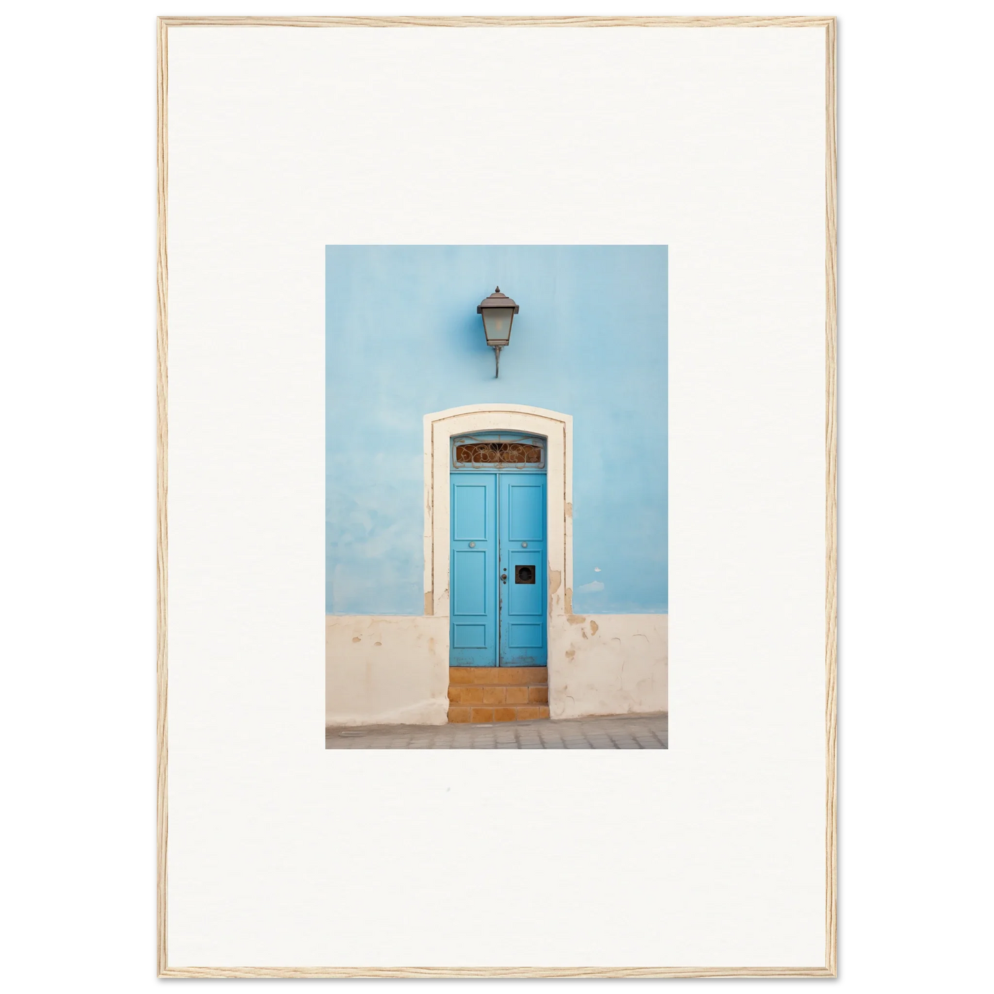 Bright turquoise door with white stone trim, part of Surreal Azure Vesaurrezz art