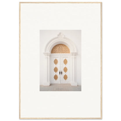 Elegant white double doors with gold medallions in Gilded Mirage Passage art