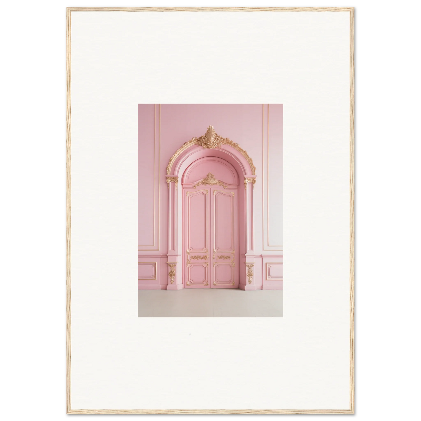 Ornate pink door with gold molding in Paris Dreams Frame special edition art™