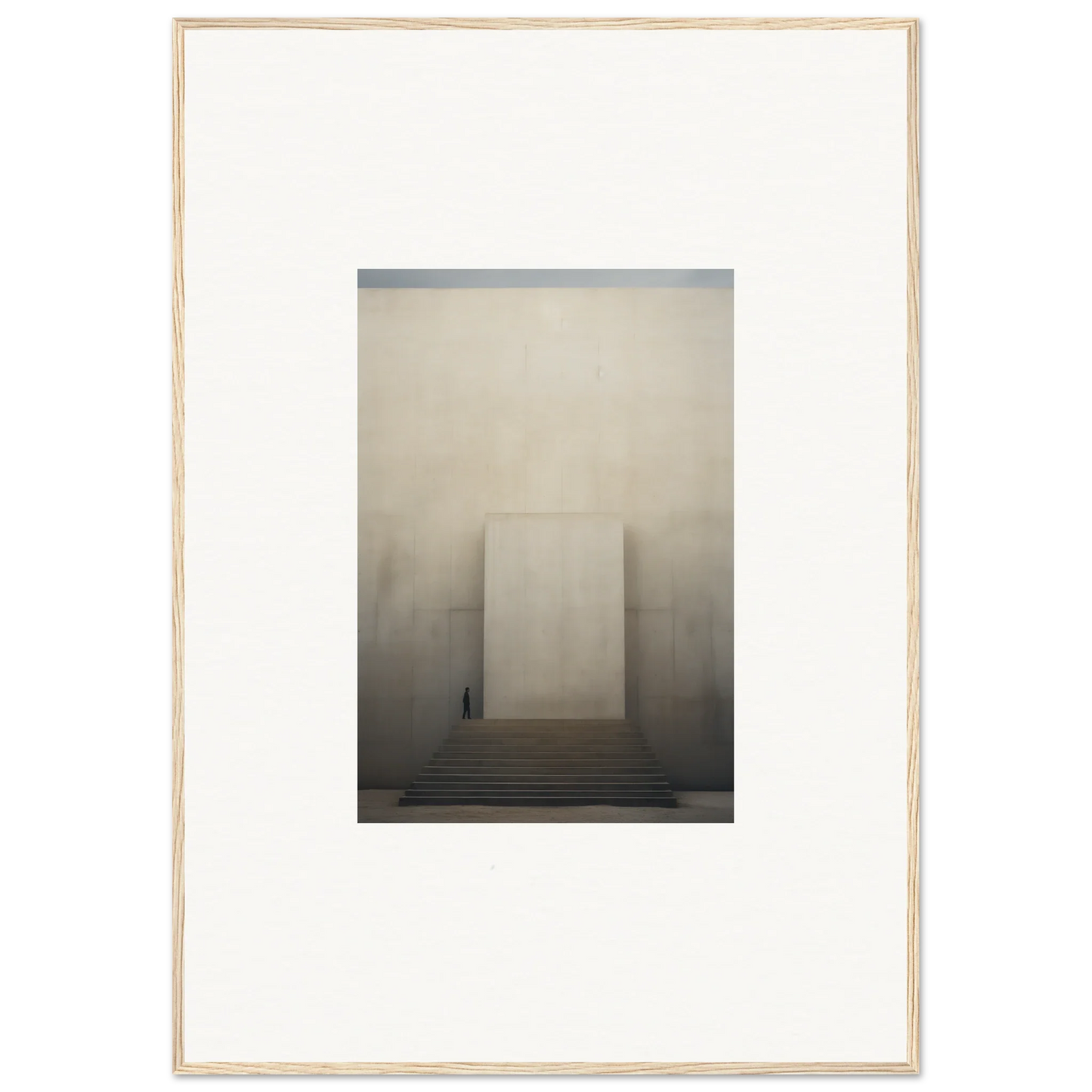 Framed black and white photo of a misty structure featuring steps in Portal Eventide Abstract