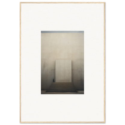 Framed black and white photo of a misty structure featuring steps in Portal Eventide Abstract