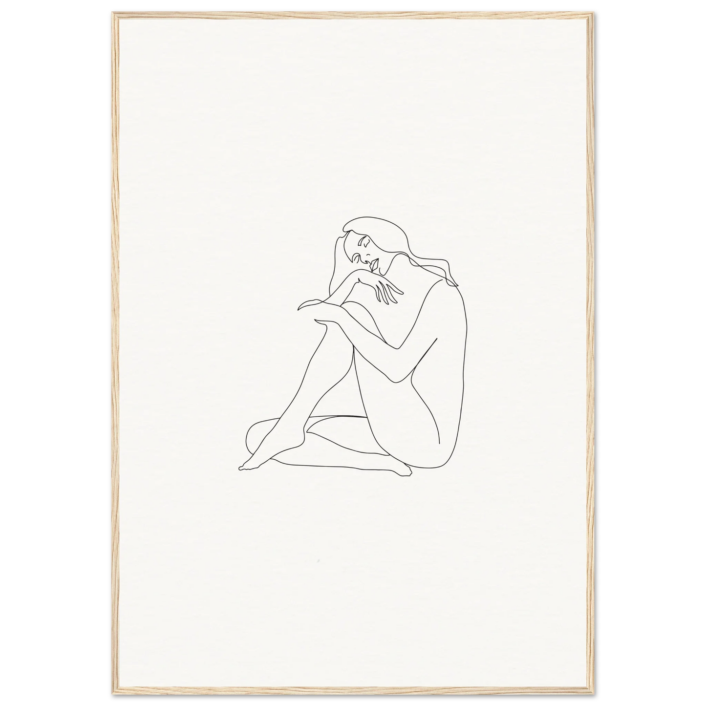 Minimalist line drawing of a seated nude figure for Mindful Dream Tangles framed wall art