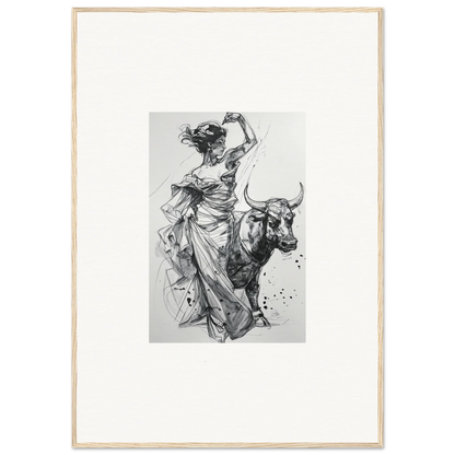 Dynamic black and white sketch of a figure in robes with a bull from Tauripe Mystique Visions