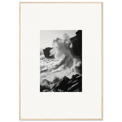 Ocean wave crashing on cliffs in Incandescent Wave Tribute premium framed wall art