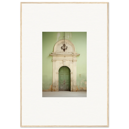 Ornate arched doorway with a green door and decorative stonework from Thresholds Quiet Whisper