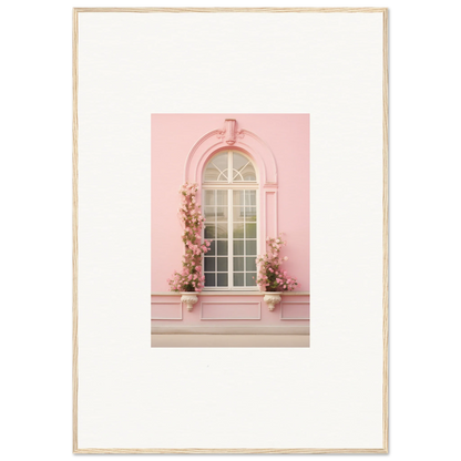 Arched pink window with climbing flowers showcasing Vitalose Rose Sonnet special edition art