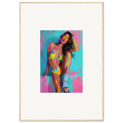 Colorful portrait of a woman in a yellow bikini, perfect for vibrant wall art