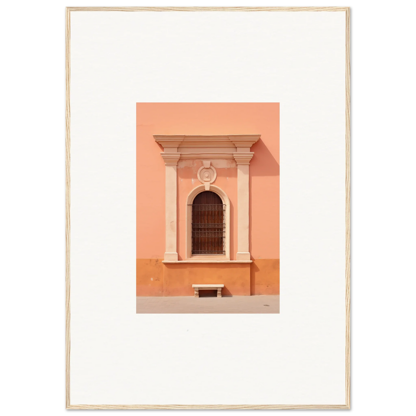 Ornate window and arched doorway in peach wall from Silent Sunset Oblique framed wall art