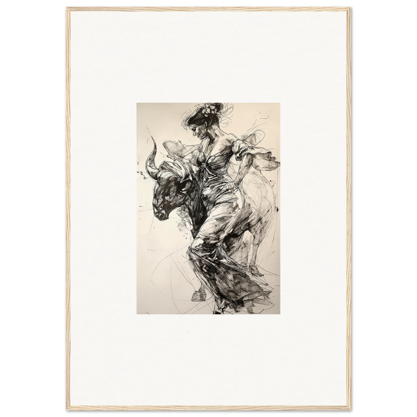 Dynamic black and white bull rider sketch from Labyrinthine Spanish Mirage special edition