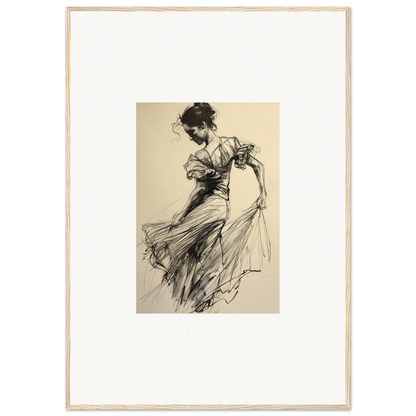 Elegant sketch of a woman in dynamic movement from Ethereal Pause Beneath framed wall art