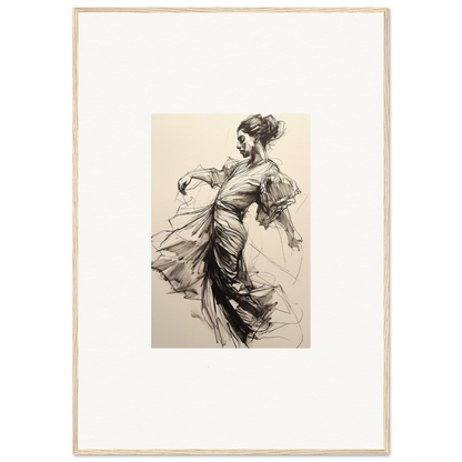 Elegant dancer sketch in flowing dress for Whirling Midnight Form framed wall art