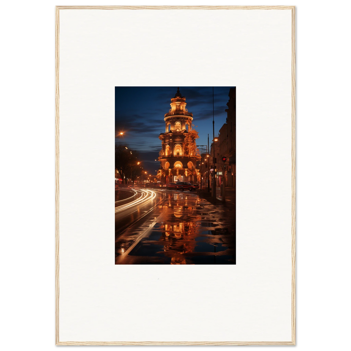 Luminous Neo’ici Dops special edition art of church tower reflection at night