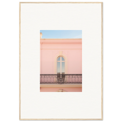 Arched window with ornate balcony railing on a pink wall from Peach Tranquil Portal