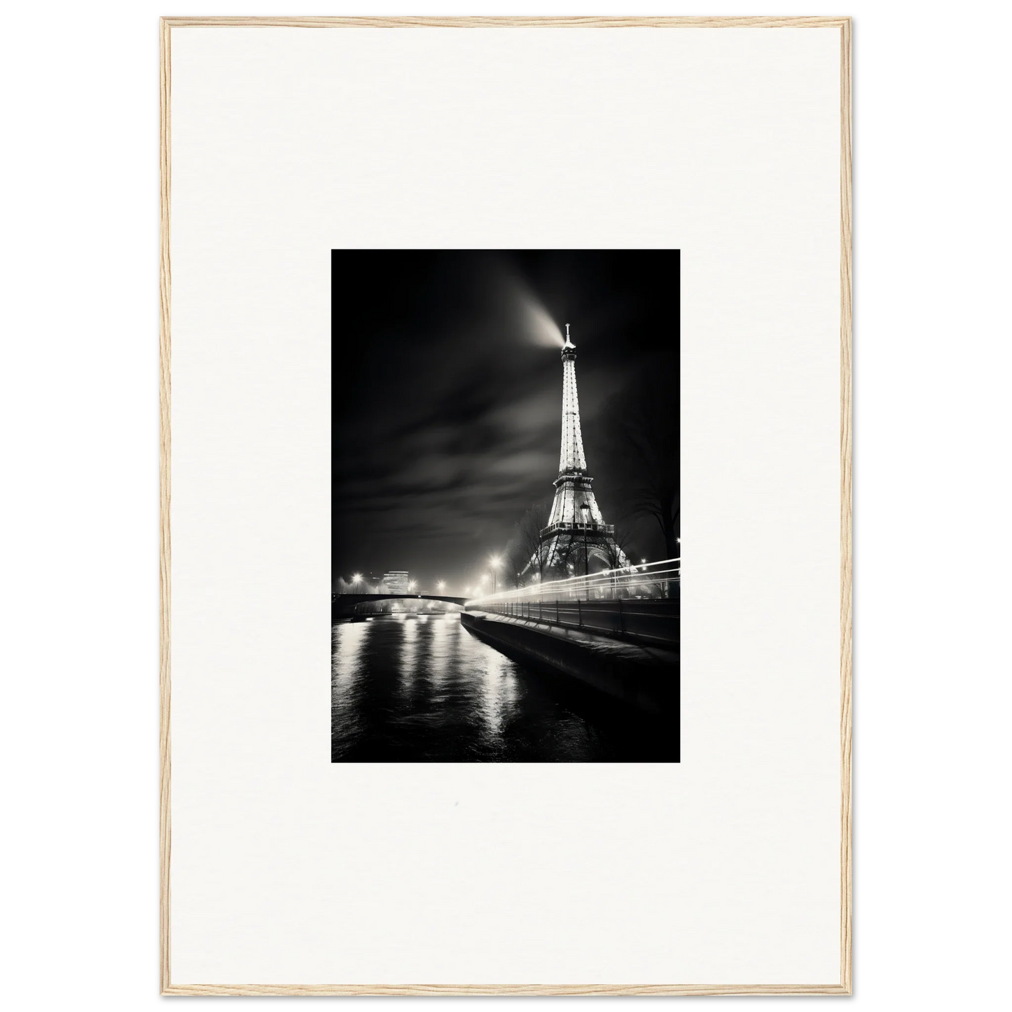 Illuminated Eiffel Tower at night in black and white for Paris Radiates Eleepizarre framed wall art