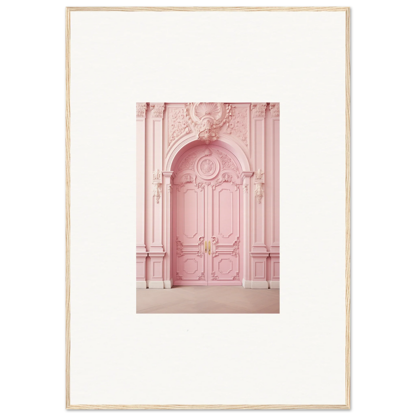 Ornate pink door with intricate moldings from Blush Merciful Renaissance special edition art™