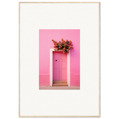 Pink door with red flowers for Quantum Pink Serenade framed wall art