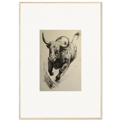 Charging Bull in dramatic black and white for Ebullient Storm Release framed wall art