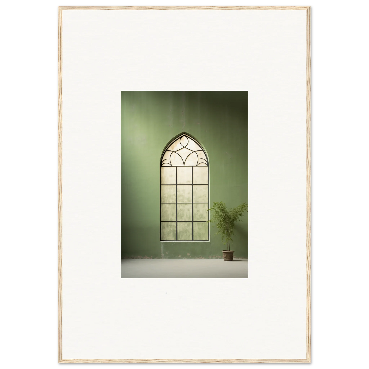 Gothic arched window with ornate details in Green Crescent special edition art™ frame