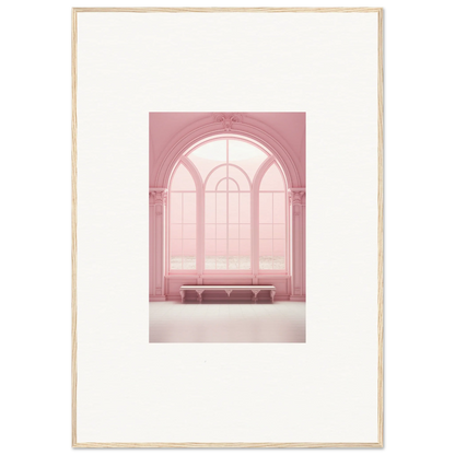 Elegant arched window with bench in soft pink for Solitude’s Rosy Asana art piece