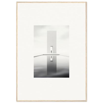 Minimalist black and white doorway reflection in water, Dreamer’s Vanishing Silhouette art