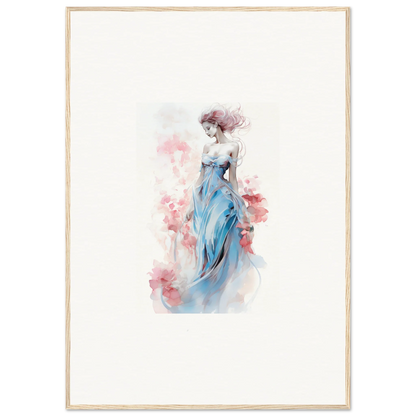 Watercolor canvas print of an elegant woman in a blue dress for chic room decoration