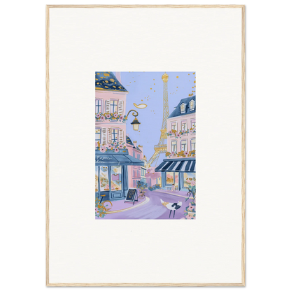 Framed wall art of a charming Parisian street scene with the Eiffel Tower for Hat Lemons Paris