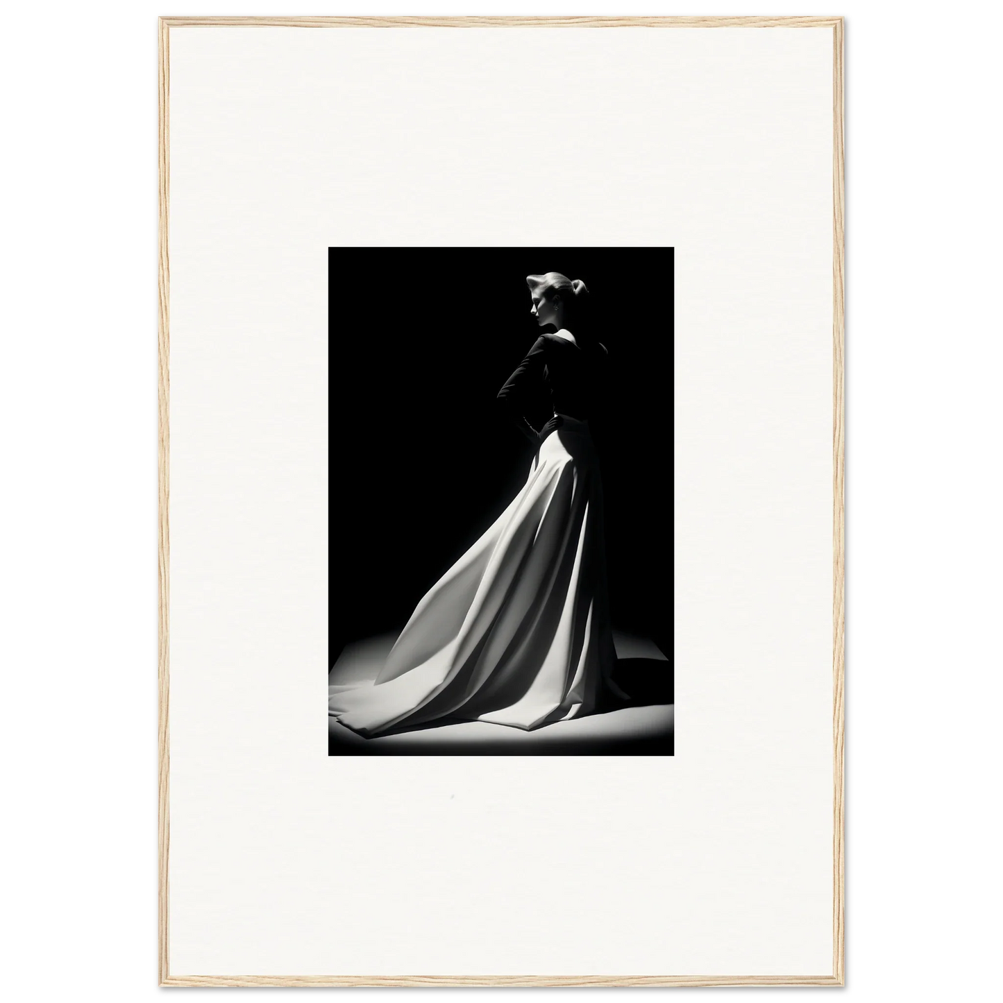 Elegant floor-length gown in a dramatic black and white photo from Veiled Monochrome Journey