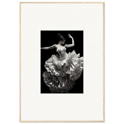 Dancer in ruffled white dress mid-twirl for Tangled Luminous Laces framed poster