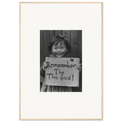 Black and white photo of a sign saying Remember The Good from Timeless Joy Parade framed wall art