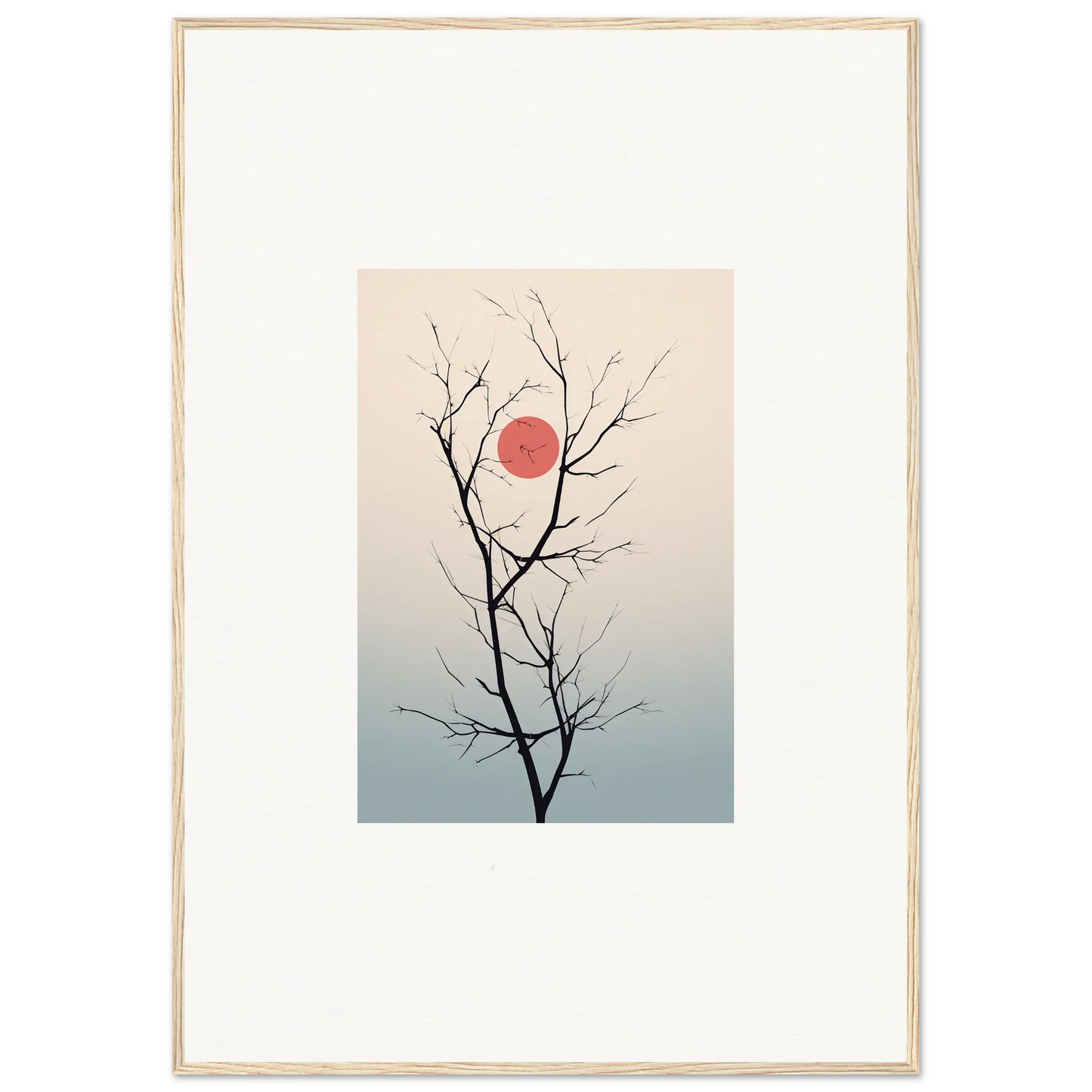 Bare tree branches silhouetted by a red sun for Serene Eclipse wall art