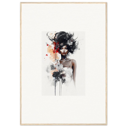 Artistic watercolor portrait from Plume Sultry Reverie with dramatic hair and red accents