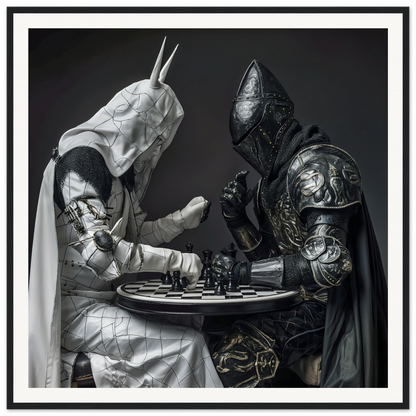 Two armored figures engaged in a chess match from Armored Minds Duel special edition art™