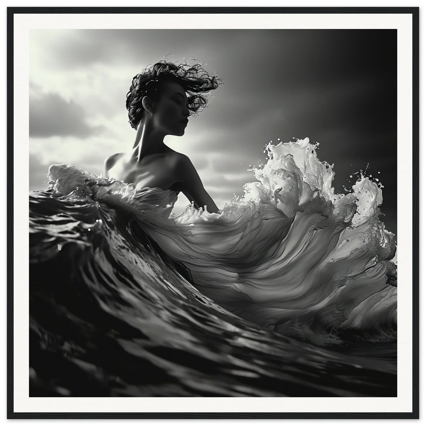 Dramatic black and white photo of figure in crashing wave for Ebb Undulate Insights