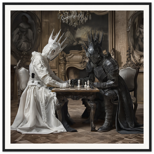 Two armored figures in spiked crowns face off in Eternal Chess Struggle framed poster