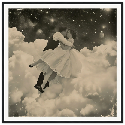 A couple in vintage clothing dancing among clouds in Eternal Cosmic Swoon art