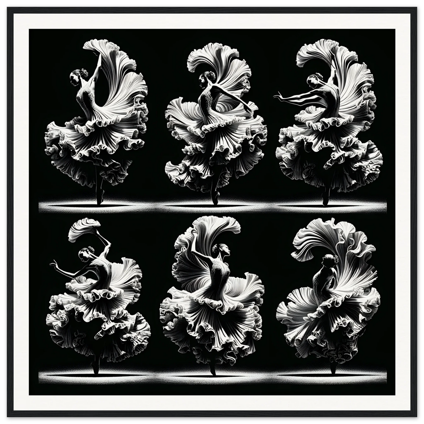 Six ruffled white parrot tulips in a grid for Ethereal Ballet Whirl framed poster