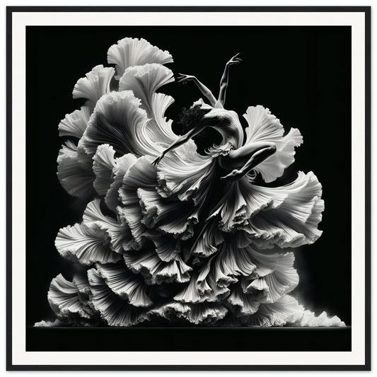 Delicate black and white ruffled petals of a carnation from Ethereal Motion Reverie